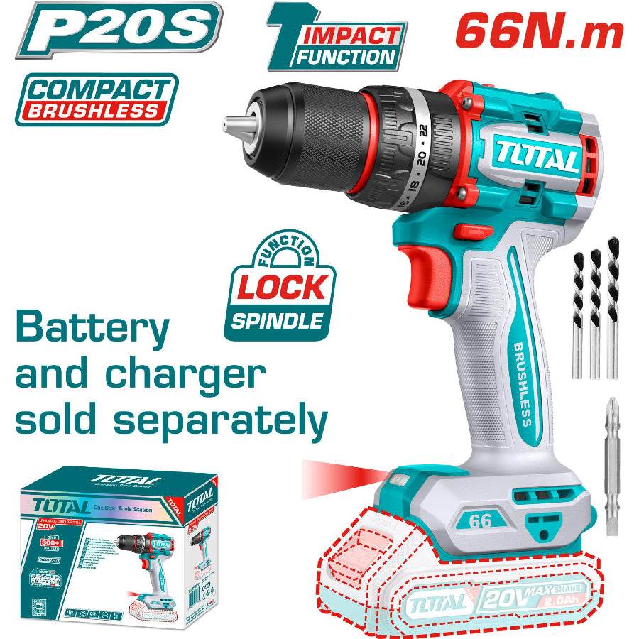 20V Cordless Drill Brushless 66Nm - Total Tools