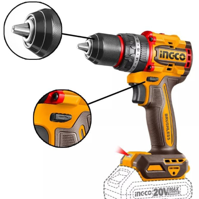 20V Cordless Drill Brushless 50Nm - INGCO