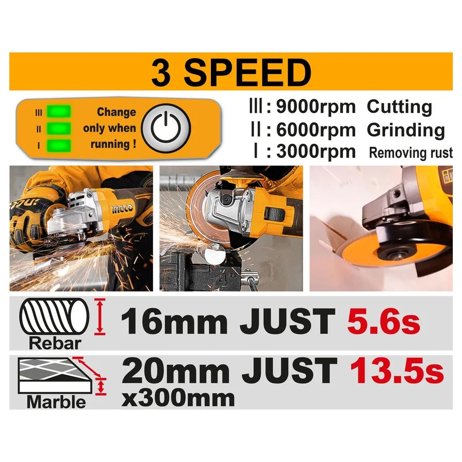 20V Cordless Angle Grinder Brushless 1200W - INGCO