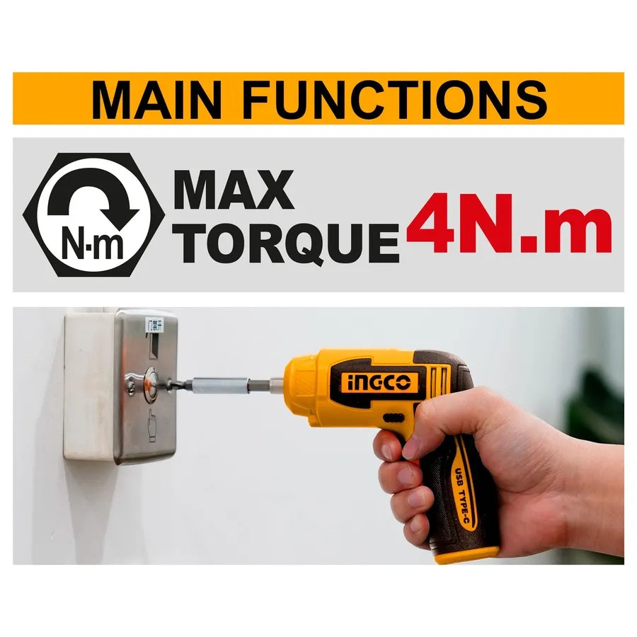 4V Cordless Screwdriver 4Nm - INGCO