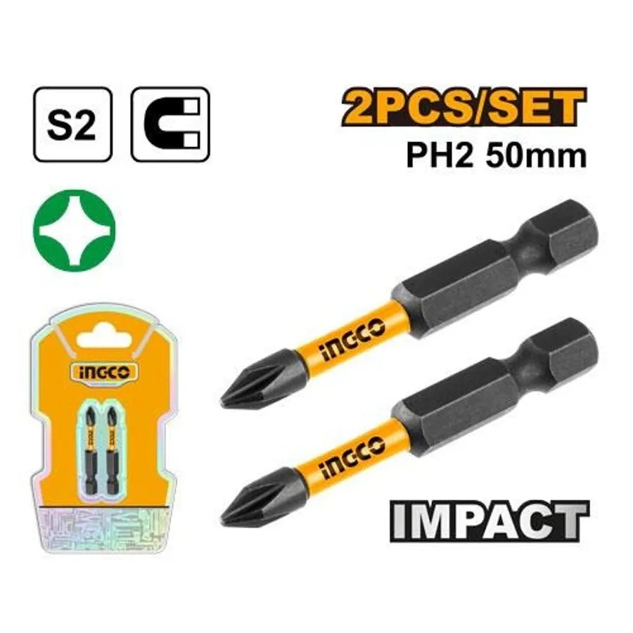 Impact Screwdriver Bits 50mm 2Pcs Set - INGCO