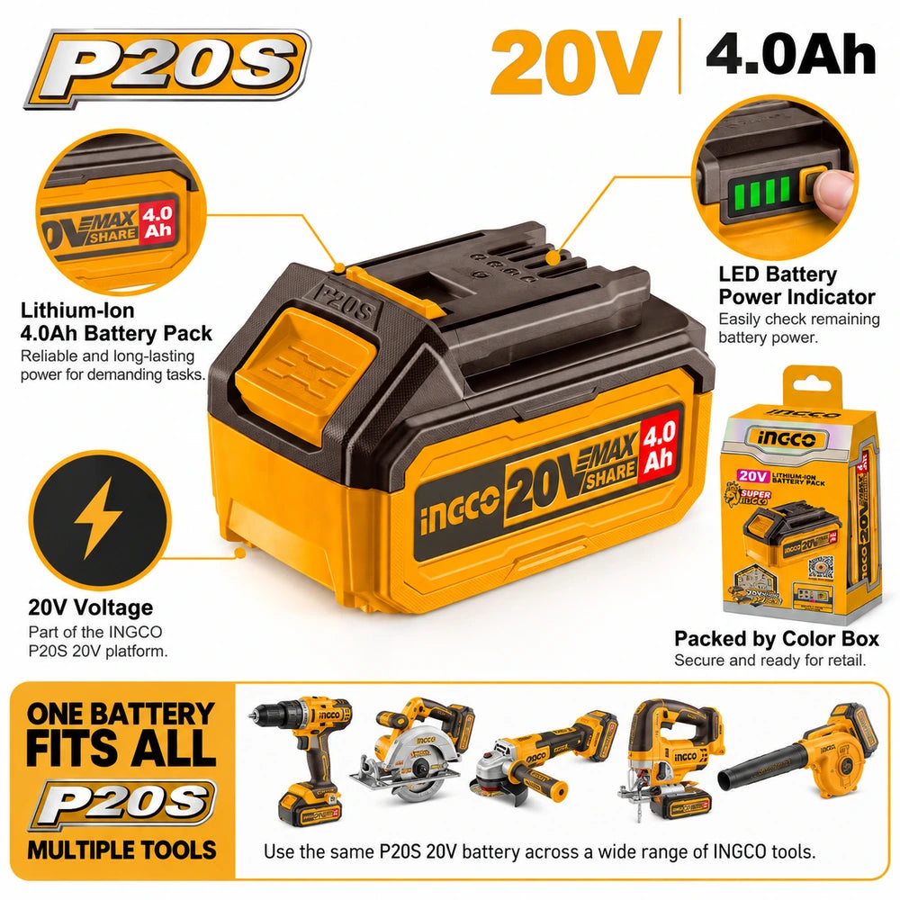 20V Lithium-Ion Battery 4Ah - INGCO