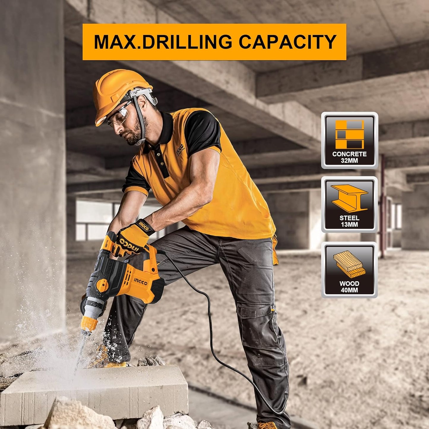 Electric Rotary Hammer 1500W 32mm - INGCO