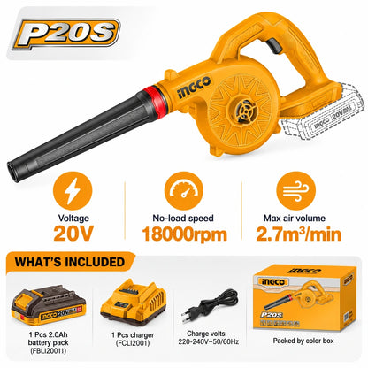 INGCO Cordless Blower for Clearing Dust, Chips & Loose Debris, 20 V - CABLI20781