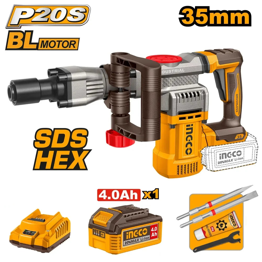 20V Cordless Demolition Breaker 35mm with Battery Kit - INGCO