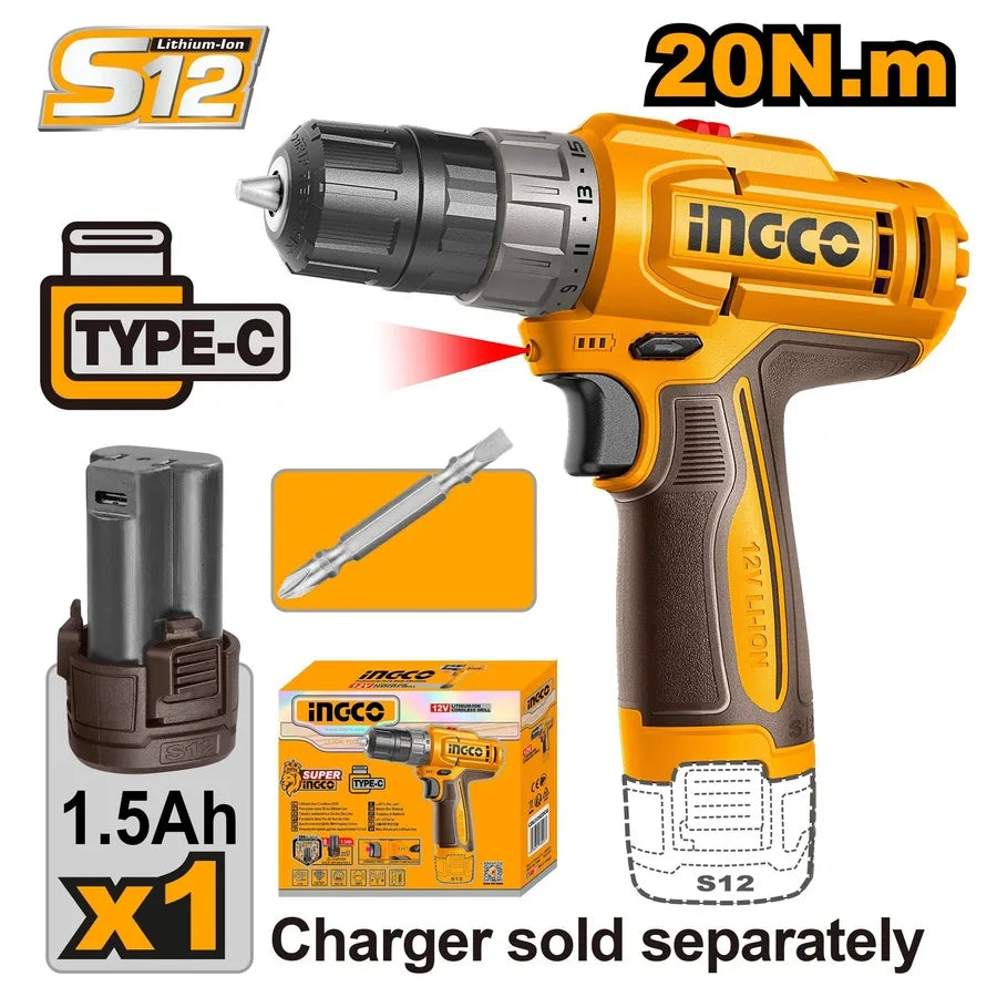 12V Cordless Drill 20Nm - INGCO