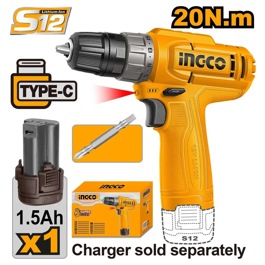 12V Cordless Drill 20Nm - INGCO