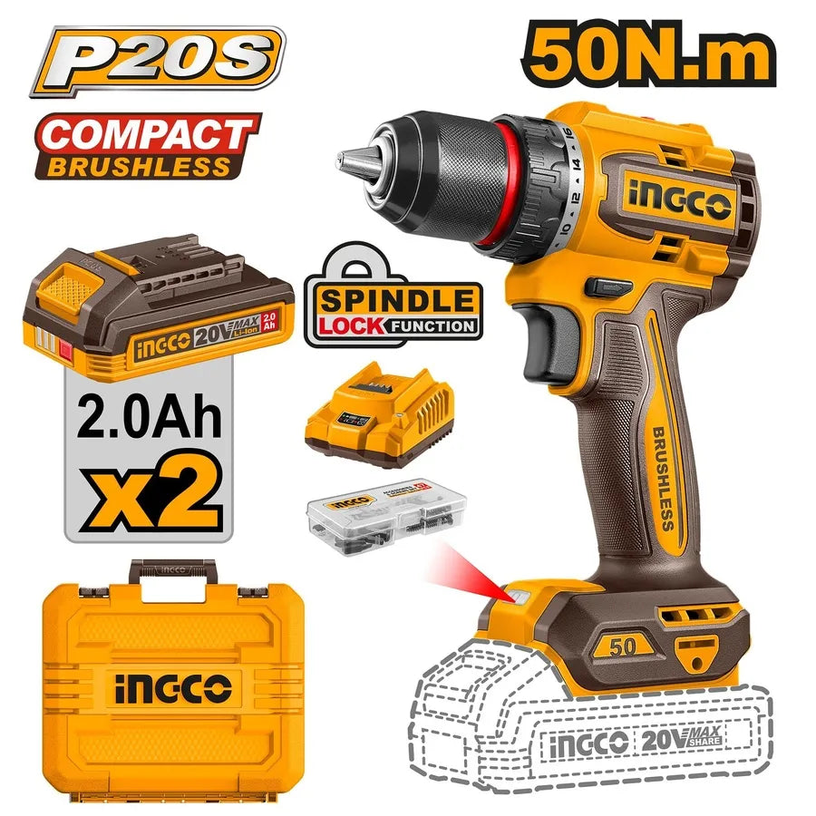 20V Cordless Drill Brushless 50Nm - INGCO