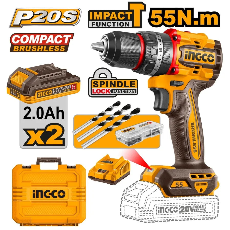 20V Cordless Impact Drill Brushless 55Nm - INGCO