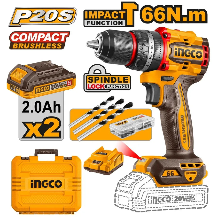 20V Cordless Impact Drill Brushless 66Nm - INGCO