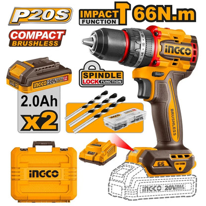 20V Cordless Impact Drill Brushless 66Nm - INGCO