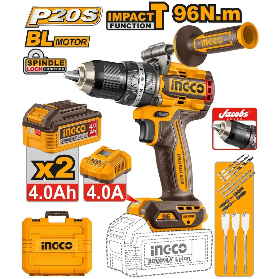 20V Cordless Impact Drill Brushless 96Nm - INGCO