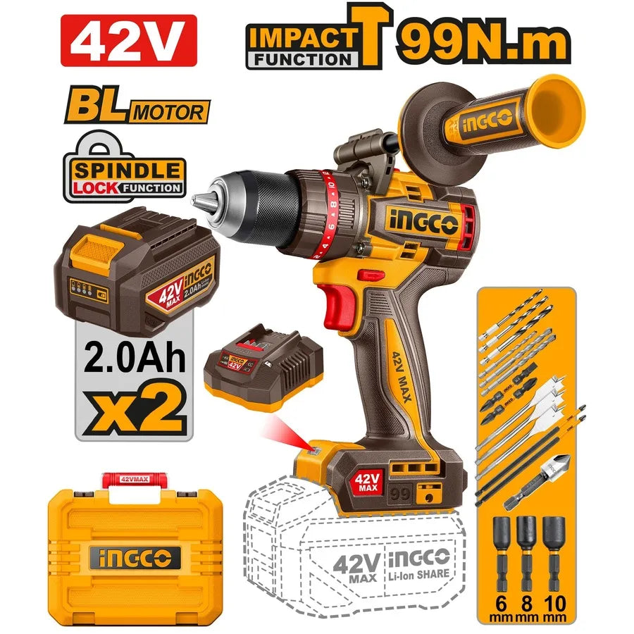 42V Cordless Drill Impact Brushless 99Nm - INGCO