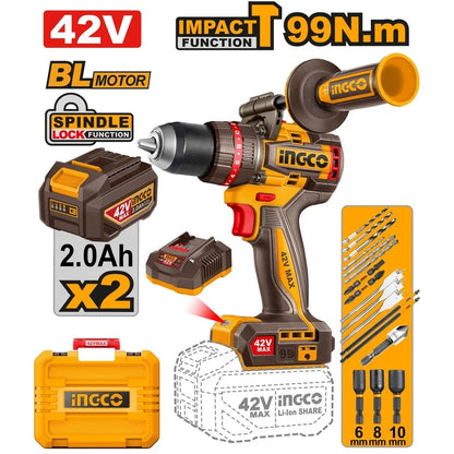 42V Cordless Drill Impact Brushless 99Nm - INGCO