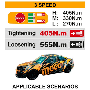 20V Cordless Impact Wrench Brushless 405Nm - INGCO