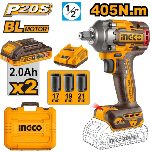 20V Cordless Impact Wrench Brushless 405Nm - INGCO