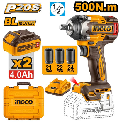20V Cordless Impact Wrench Brushless 500Nm - INGCO