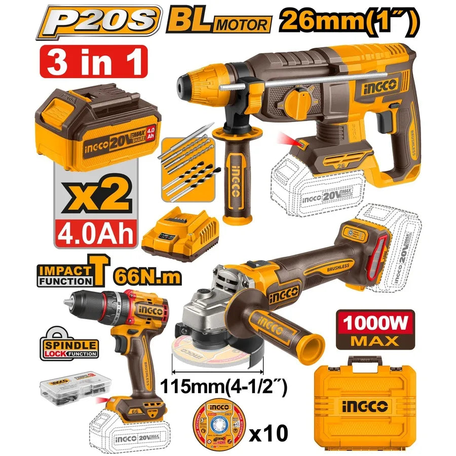 20V Cordless Industrial Combo Kit 3Pcs - INGCO