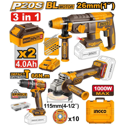 20V Cordless Industrial Combo Kit 3Pcs - INGCO