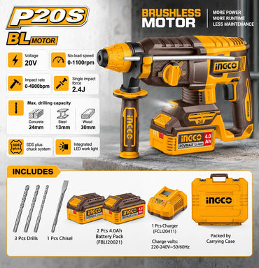 20V Cordless Rotary Hammer 24mm - INGCO
