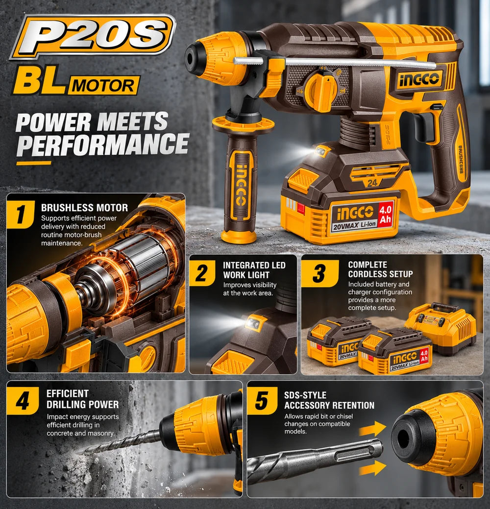 20V Cordless Rotary Hammer 24mm - INGCO
