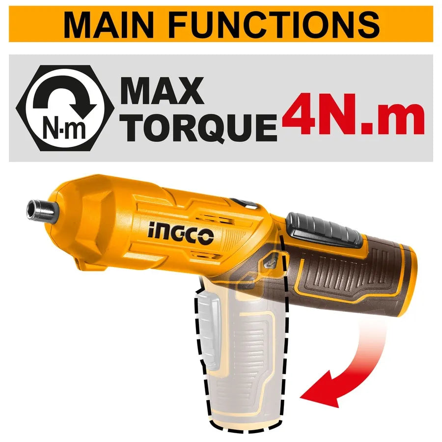 4V Cordless Screwdriver 4Nm Adjustable - INGCO