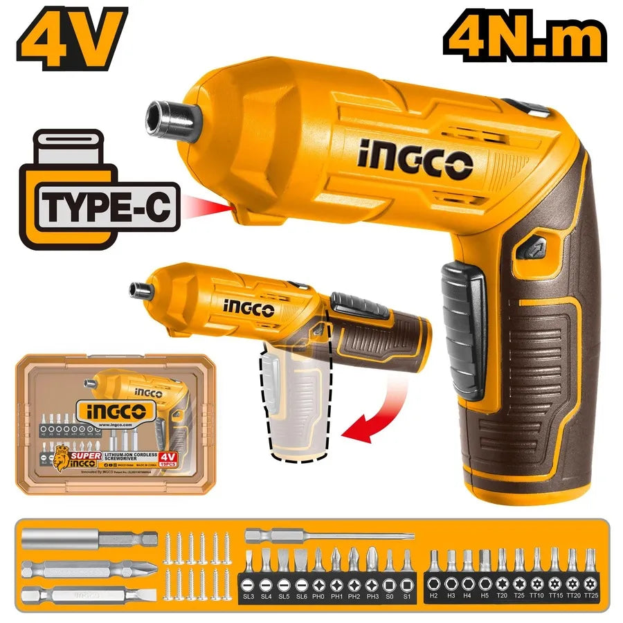 4V Cordless Screwdriver 4Nm Adjustable - INGCO
