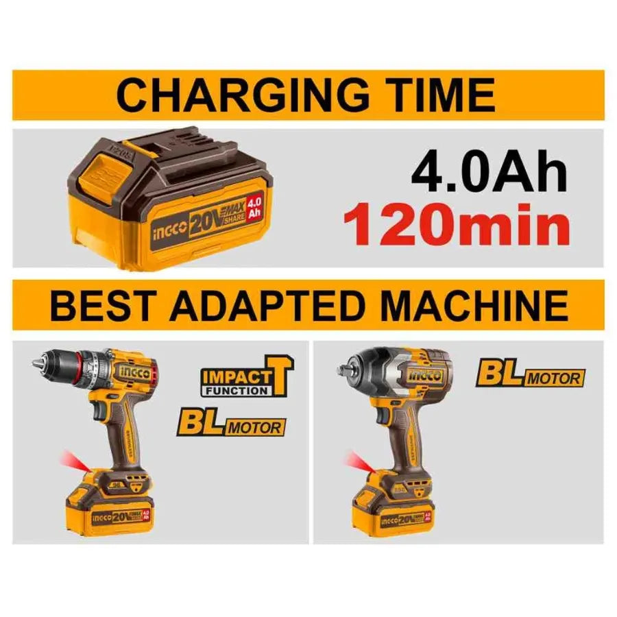20V Lithium-Ion Battery & Charger Kit 4Ah - INGCO