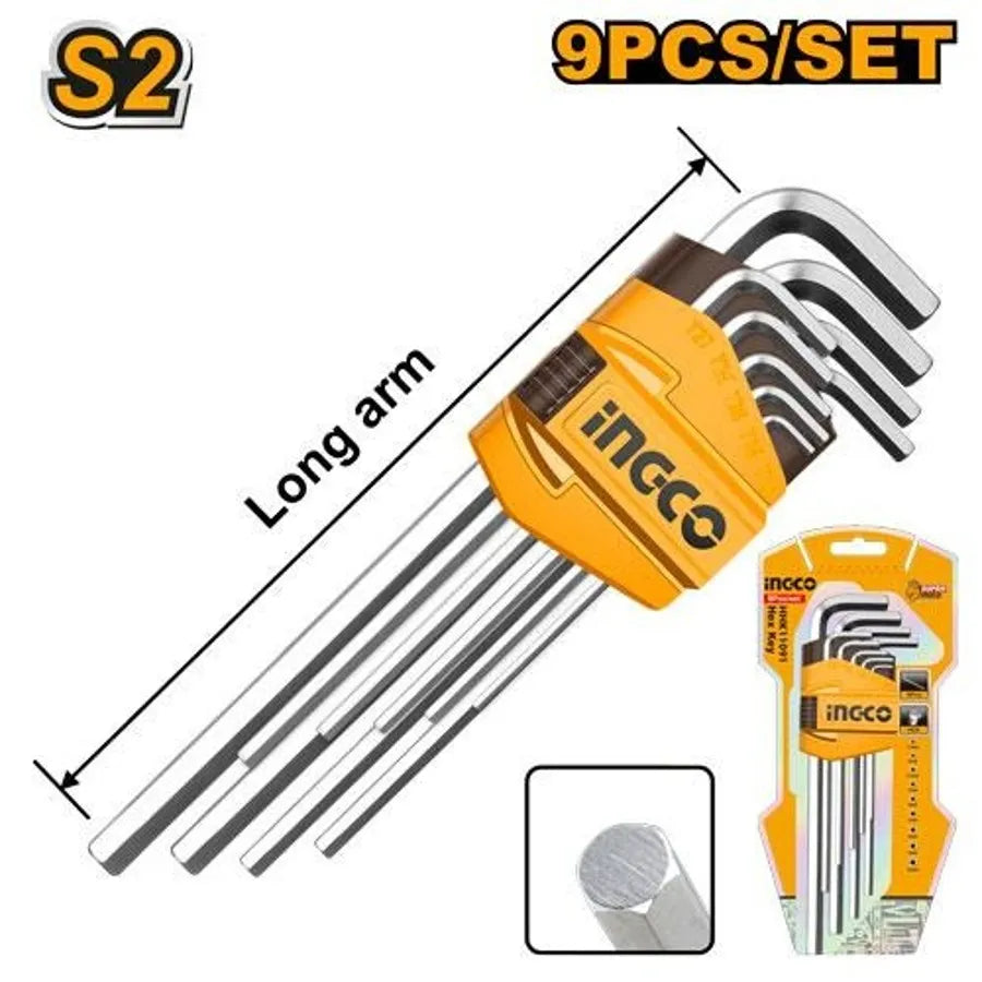 Hex Key Long Arm 9Pcs Set - INGCO