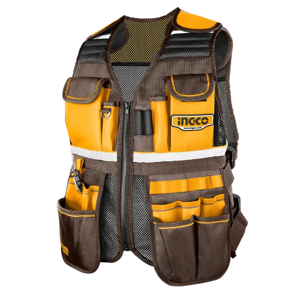 Tool vest with multiple pockets and visible Ingco branding on a white background