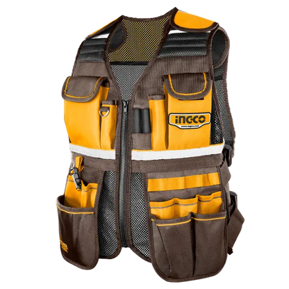 Tool vest with multiple pockets and visible Ingco branding on a white background