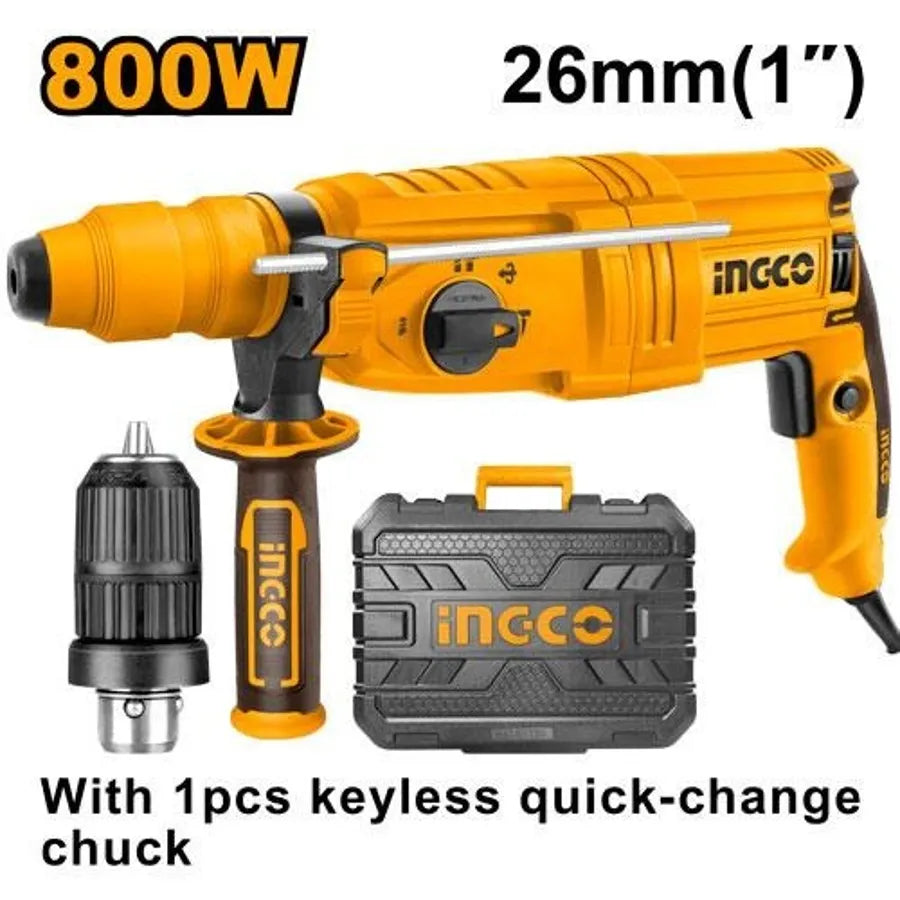 Electric Rotary Hammer 800W 26mm with Extra Chuck - INGCO