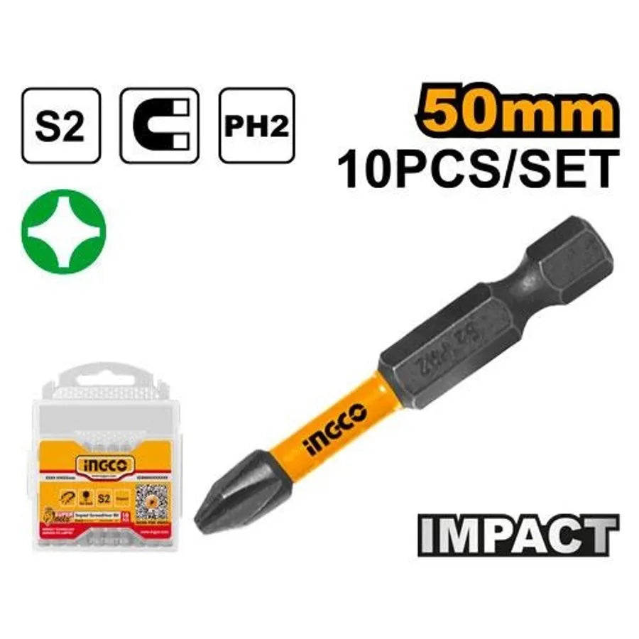 Impact Screwdriver Bits 50mm 10Pcs Set - INGCO