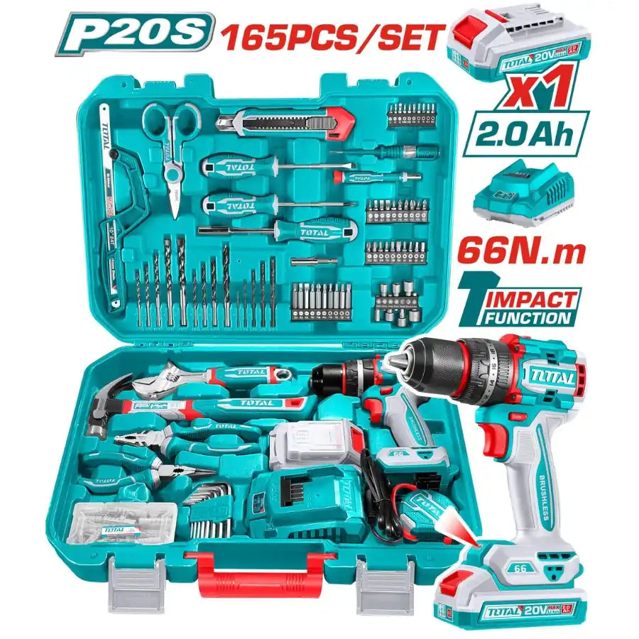 20V Cordless Drill Brushless 66Nm with Tools Set - Total Tools