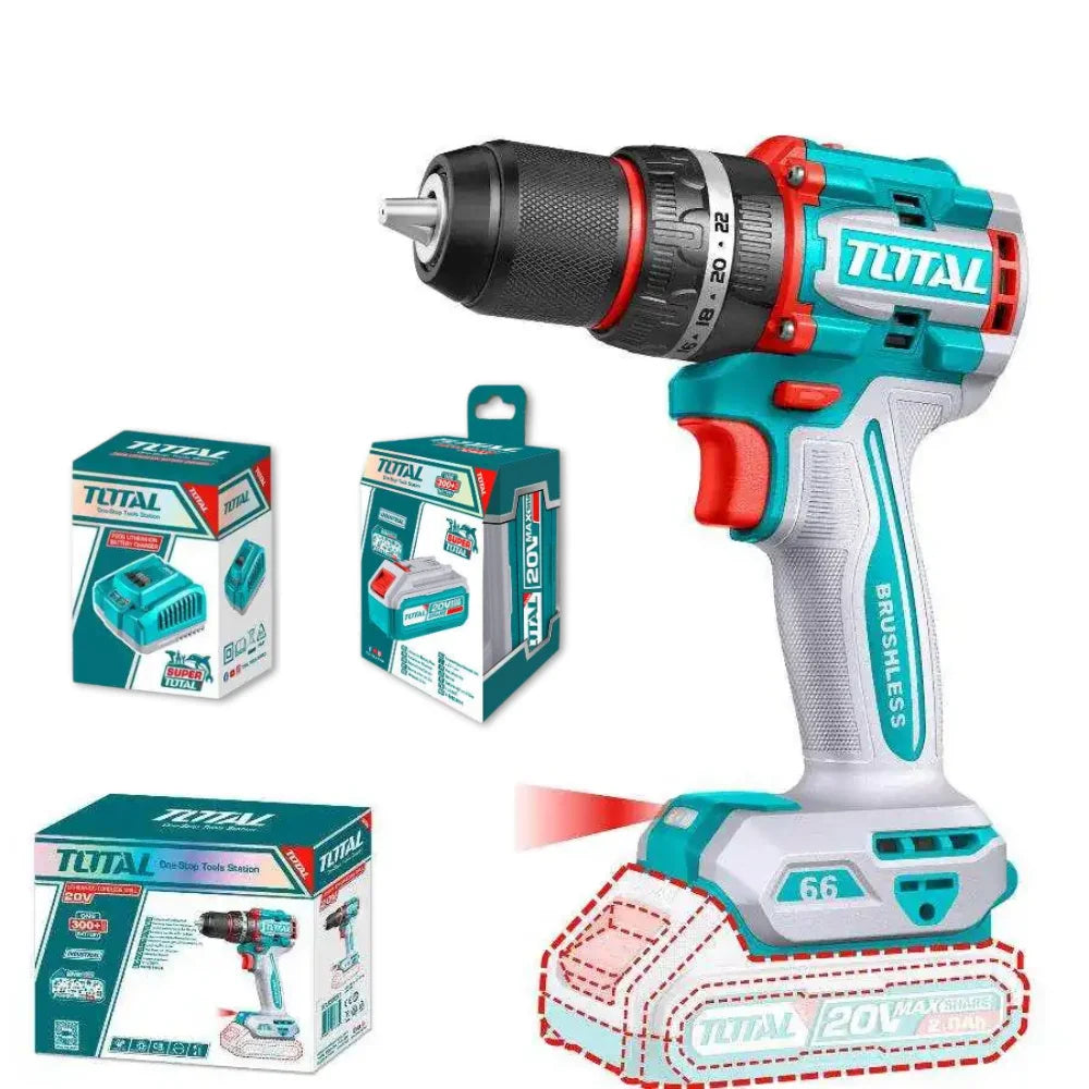 20V Cordless Drill Brushless 66Nm with Battery Kit - Total Tools