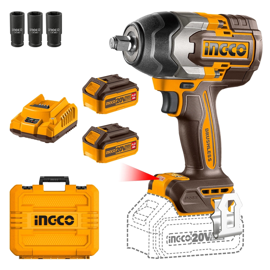 20V Cordless Impact Wrench Brushless 850Nm - INGCO
