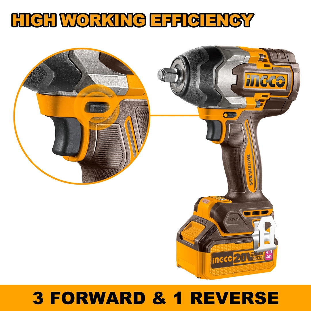 20V Cordless Impact Wrench Brushless 850Nm - INGCO